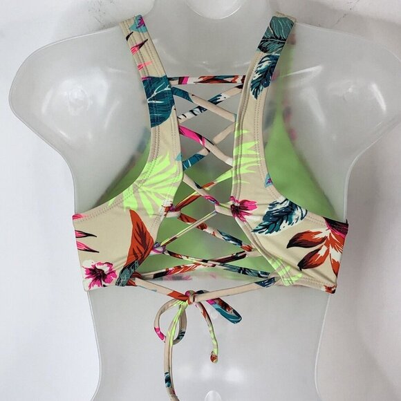 Xhilaration Womens Tropical Bikini Top with Keyhole Front Lace Up Back Sz Small - Picture 6 of 12